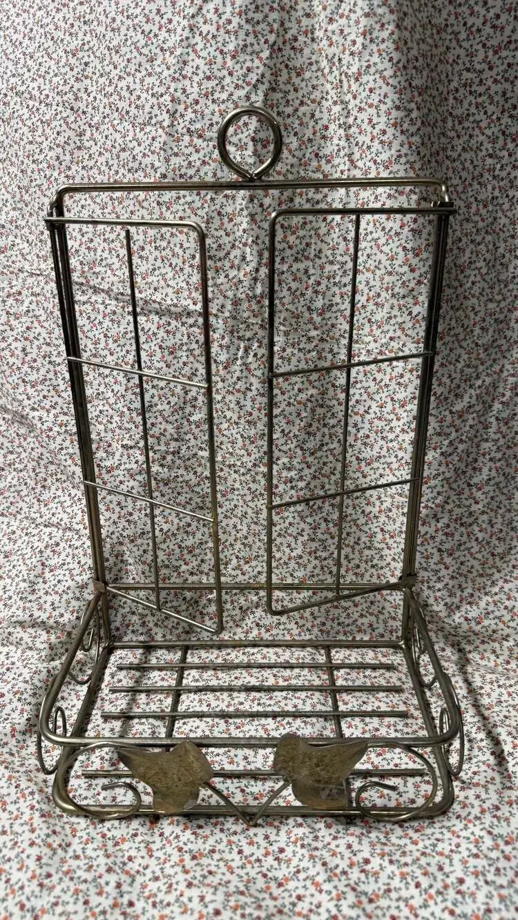 Vintage brass tone Wall Hanging Shelf with Swinging Doors and Ivy Leaf Detail